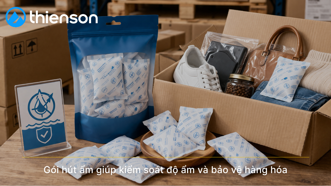 Gói hút ẩm giúp kiểm soát độ ẩm và bảo vệ hàng hóa