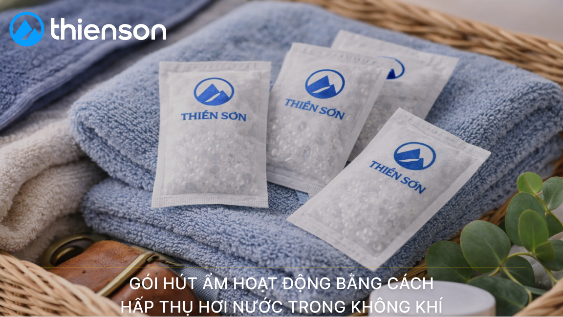Gói hút ẩm hoạt động bằng cách hấp thụ hơi nước trong không khí