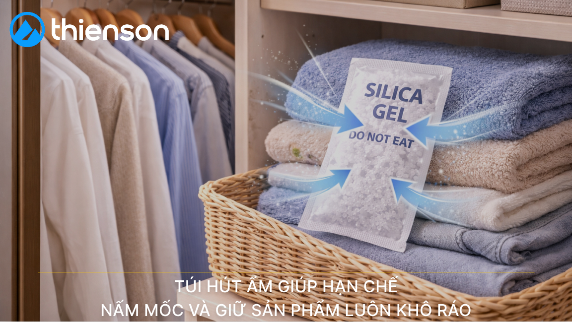 Túi hút ẩm giúp hạn chế nấm mốc và giữ sản phẩm luôn khô ráo