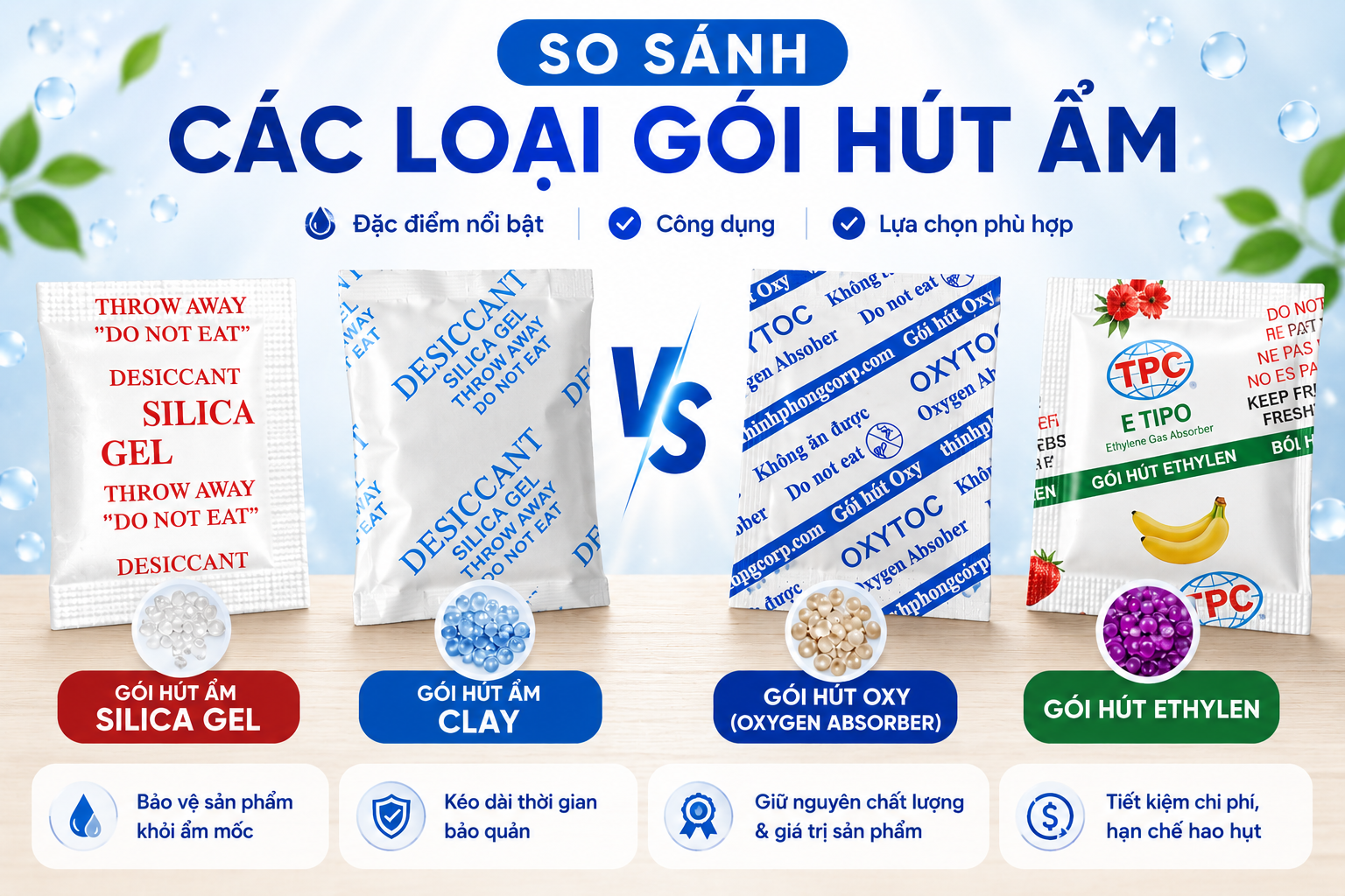 gói hút ẩm giày dép