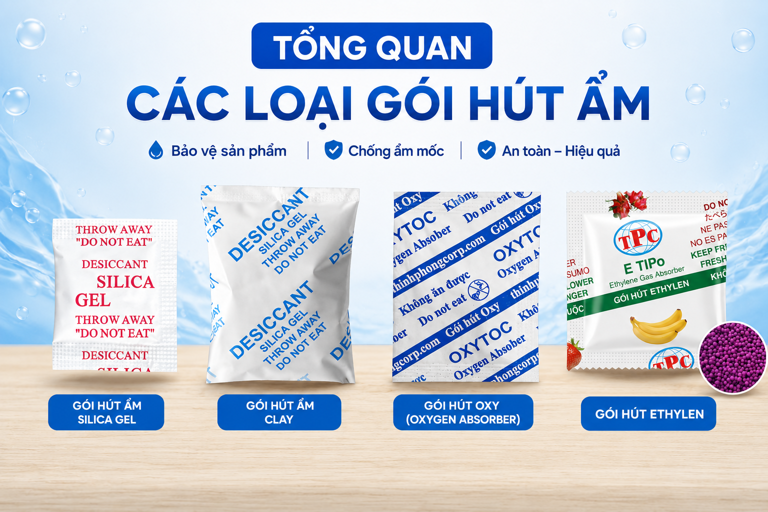 Tổng quan các loại gói hút ẩm tại Thiên Sơn