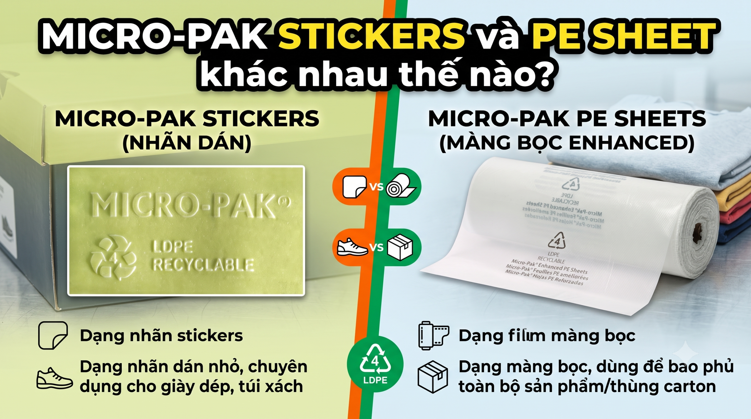 So sánh Micro-Pak Stickers và PE Sheet